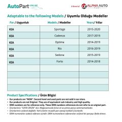 Hyundai, Kia için Davlumbaz Klipsi- 10'lu