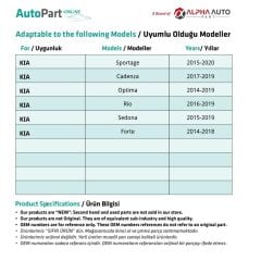 Hyundai, Kia için Davlumbaz Klipsi- 50'li