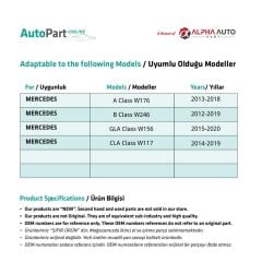 Mercedes A Class W176, B Class W246 için Sunroof Açma Düğmesi - Siyah