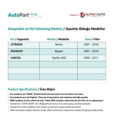Fiat Doblo, Citroen Nemo, Peugeot Bipper için Bagaj Perde Braketi- Set