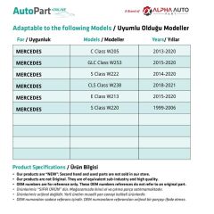 Mercedes C Class W205, S Class W222, W220 için Yolcu Kapısı Cam Düğme Kapağı