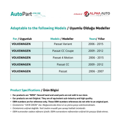 Rear Door Outboard Release Wire For Volkswagen Passat B6, B7, CC