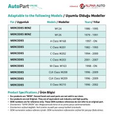 Mercedes A Class W168 için Kapı Kilit Klavuz Burcu 4'lü