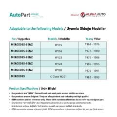 Mercedes C Class W201 için Ayna Ayar Kolu