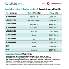 VW Touran, Passat, Golf, Tiguan için Bagaj Kilit Dişlisi ve Yayı