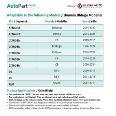 Peugeot, Citroen, Renault, Fiat, Lancia, DS için Döşeme Klipsi