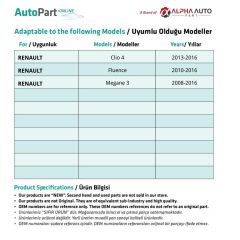 Renault Clio 4, Fluence, Megane 3 için Su Fıskiye Depo Kapağı
