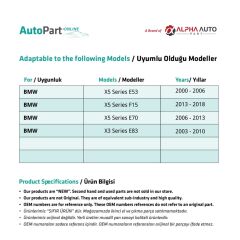 BMW X3 Serisi E83 için Sunroof Tamir Seti-34 Parça