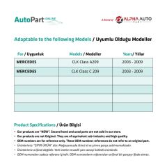 Mercedes CLK Class A209,C209 için Arka Kapı Cam Tamir Takımı-Sağ-Sol-SET