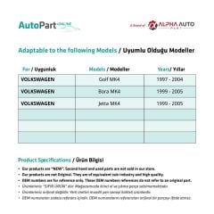 Câble d'ouverture de porte interne pour Volkswagen Golf 4, Bora 4, Jetta 4 - Avant/Arrière