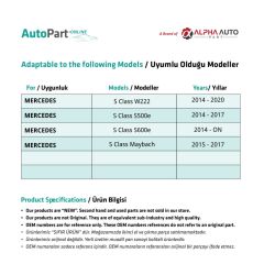 Mercedes S Class W222, S500e,S600e, Maybach için Sunroof Tamir Takımı