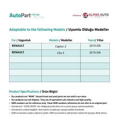 Renault Captur 2, Clio 5 için Kaput Kilidi Açma Mandalı