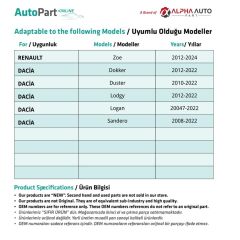 Renault ve Dacia için Davlumbaz Klipsi