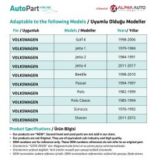 Seat, Skoda, Volkswagen için Davlumbaz Klipsi- 10 Adet
