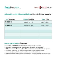 Mercedes C Class W203, E Class W211 için Sunroof Güneşlik Perde Tamir Seti