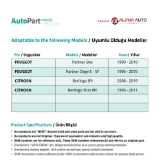 Peugeot Partner için Arka Sürgülü Kapı Kolu Pimi 2 Adet