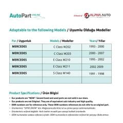 Mercedes C Sınıf (W202-W203)  için Sunroof Güneşlik El Tutamağı ve Izgara Seti -Gri