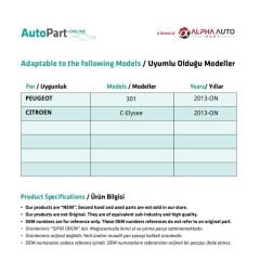 Peugeot 301,Citroen C-Elysee için Cam Kriko Plastiği-Set