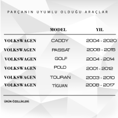 VW Golf, Passat, Caddy, Tiguan, Touran için Arka Silecek Kol Kapa