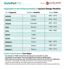 Nissan Kubistar, Renault Kangoo 2 için Cıvatalı Güneşlik Ayağı