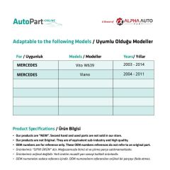 Mercedes Vito,Viano için Cam Kriko Plastiği-SAĞ