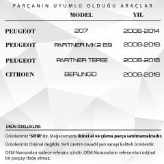 Peugeot 207, Partner, Tepee ve Citroen Berlingo için Cam Düğme Kapağı Sol
