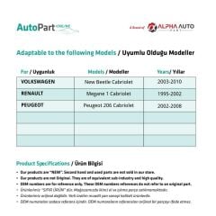 Renault Megane 1,Peugeot 206 için Arka Cam Kriko Plastiği-Sağ-Sol-Set