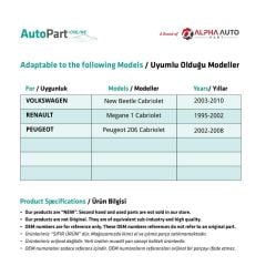 Renault Megane 1,Peugeot 206 için Arka Sol Cam Kriko Plastiği-Sol-2'li