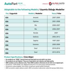 Hyundai ve Kia için Davlumbaz Klipsi- 10 Adet
