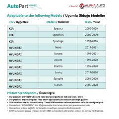 Hyundai ve Kia için Davlumbaz Klipsi