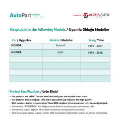 Honda Accord, Civic için Debriyaj-Fren Pedal Lastiği