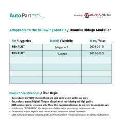 Renault Megane 3, Fluence için Sağ Ayna Bakalit Plastiği