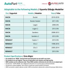 Dacia Duster, Logan, Logan 2 için Motor Kaput Açma Kolu