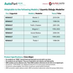 Dacia Duster, Logan, Logan 2 için Motor Kaput Açma Kolu