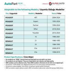 Citroen, Renault, Peugeot için Tampon Klipsi-Kısa