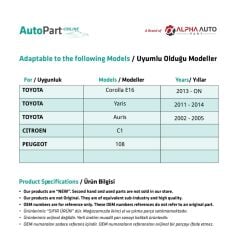 Citroen C1 Peugeot 108 için İç Açma Kolu Sağ ve Sol Set
