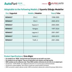 Renault Laguna 2, Scenic 2, Trafic 2 için Debriyaj, Fren Pedal Lastiği