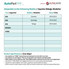 Ford, Mazda, Kia, Honda için Davlumbaz Klipsi