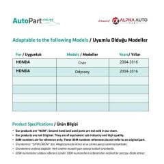 Honda Civis, Odyssey için Davlumbaz Klipsi- 10'lu