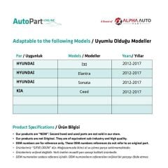 Hyundai i30,  Elantra, Sonata, Kia Ceed için Ön Cam Kriko Makarası- Sağ