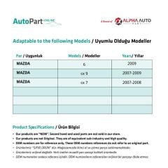 Mazda 6, CX9, CX7 için Toz Fitil Klipsi